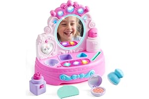 lalalark Toddler Vanity & Baby Vanity Mirror Toy, Interactive Pretend Vanity Set with 40+ Sounds and Music, Learn Musical Mirror Toy, Christmas Birthday Gift for 6 Months+ 1 2 3 Year Old Kids Girls