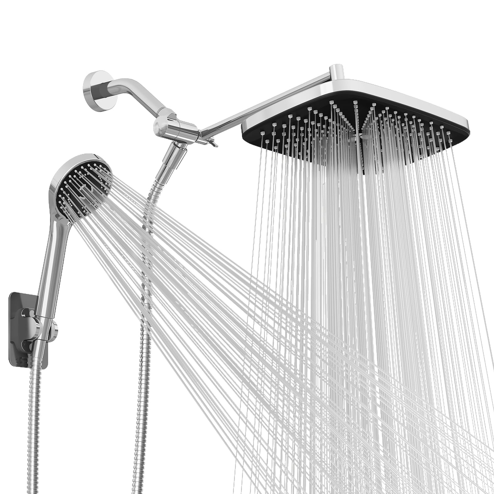 Photo 1 of Seacity Wide Rain Shower Head With 5 Modes Handheld Showerheads, High Pressure Showerhead Combo with Extension Arm for Bathroom Accessories, Adjustable Shower Head with Anti-Clog Nozzles (Chrome)