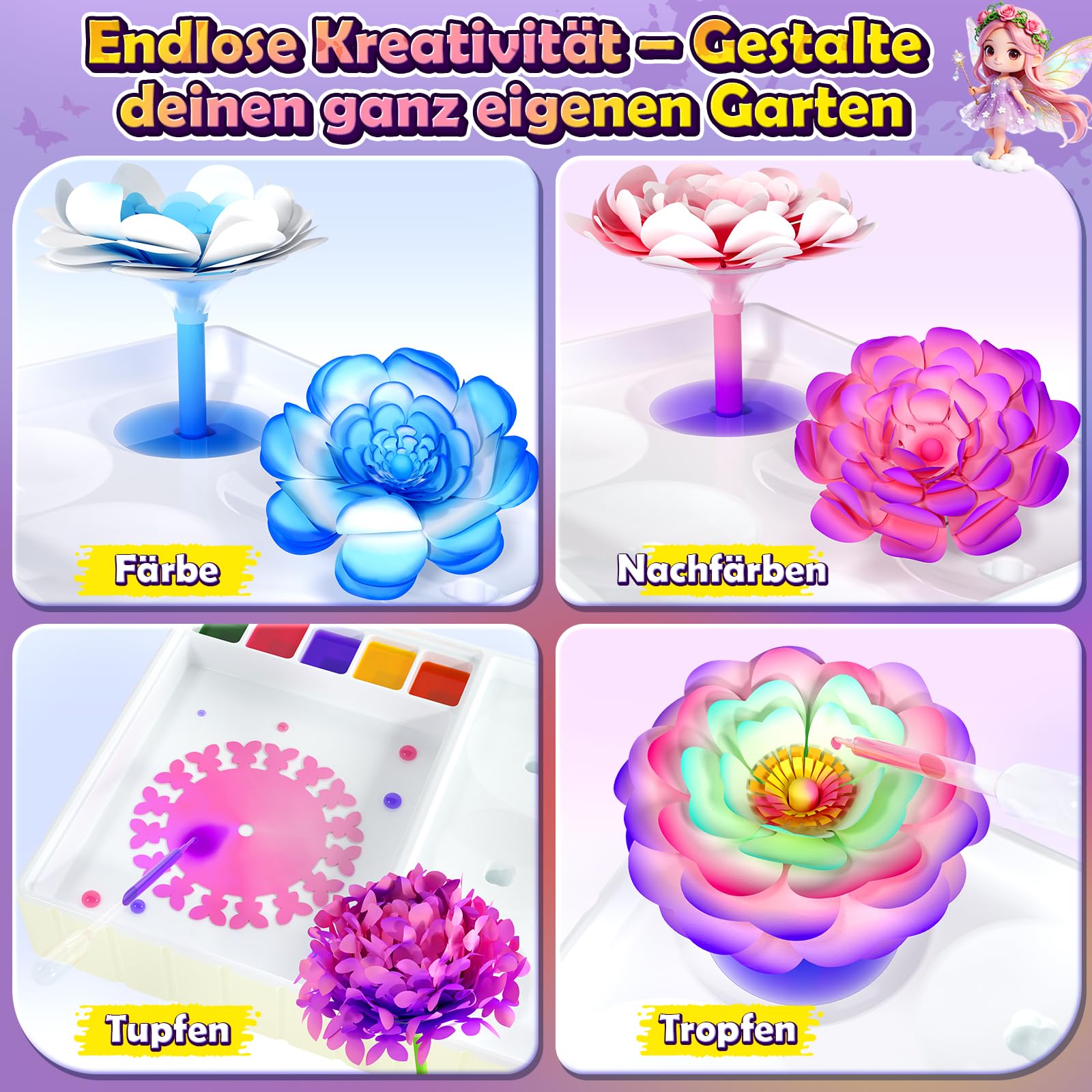 DIY Blumen Bastelset Kinder – Magisches Färben Floristik Set Basteln Mädchen Jungen Montessori Spielzeug ab 3 Jahre, Kreatives Geburtstags Ostern Valentinstag Geschenke Mädchen 3 4 5 6 7 8 9 10 Jahre 7