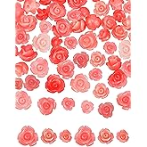 MEDIHOOL 60 Pcs Pink Opaque Carve Rose Bead, 6MM, 8MM and 10MM Flower Carving Loose Beads Charms for Jewelry Making Necklace Bracelet Earring DIY Craft Valentine's Day Wedding Anniversary