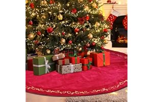 HyDren 72 Inch Velvet Christmas Tree Skirt Christmas Tree Skirt Gold Bronzing Christmas Tree Decorations Vintage Christmas Party Favors Rustic Holiday Decor(Red)