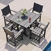 Pamapic 5 PCS Outdoor Dining Set, Spacious HDPE Outdoor Table and Chairs, Wood Grain Patio Furniture Sets with Elegant Armres