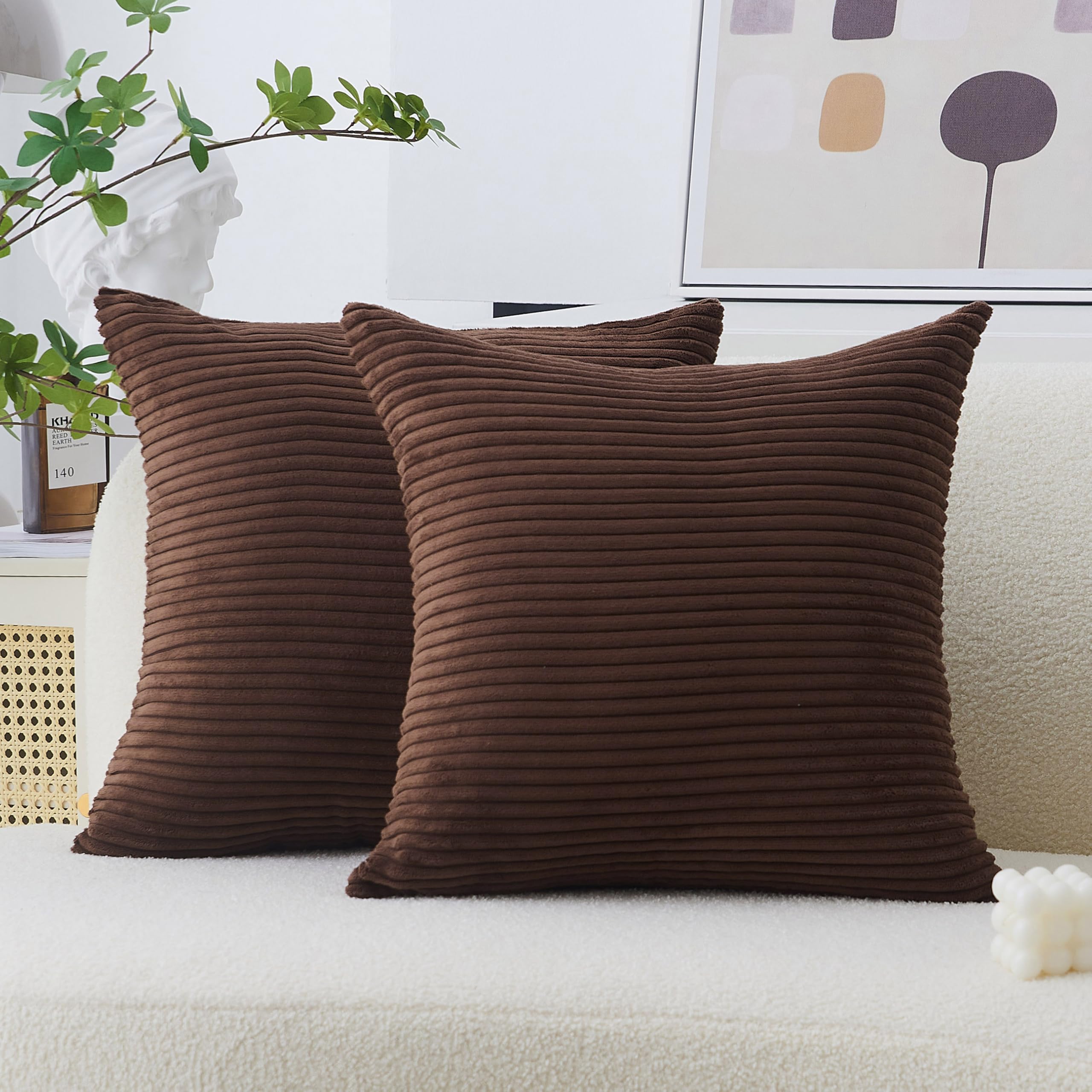 Home Brilliant Brown Cushion Covers Solid Plush Square Throw Pillows Decorative Cushion Cover for Sofa Bed, Set of 2, 45 x 45 cm, 18inch, Brown — image 1