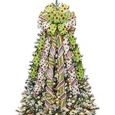 Fvviia Christmas Tree Topper Wreath Large Green Christmas Bow Tree Topper, Red Green Dot Polyester Gift Bow for Xmas Ornament Holiday Handmade Home Wedding Indoor/Outdoor Decoration-13 x 45 Inch