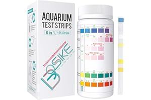 BOSIKE 6 in 1 Aquarium Test Strips Kit - 125 Fresh Water Fish Tank Tester Strips for Total Hardness, Nitrate, Nitrite, Cl2, Carbonate & ph Testing