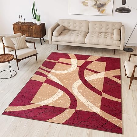 Tapiso Dream Tappeto Salotto Moderno Soggiorno Rosso Beige Astratto Cerchi Quadrato A Pelo Corto 80 X 150 Cm
