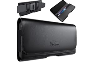 DE-BIN DeBin Holster for iPhone 15 Pro Max Plus, 14 Pro Max 13 Pro Max 12 Pro Max 11 Pro Max, Xs Max, 8 Plus Cell Phone Case with Belt Clip ID Card Belt Holder Pouch Cover (Fits Phone with Case) Large Black