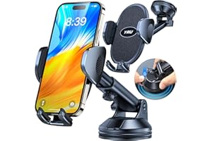 YRU [Upgraded] Universal Car Phone Holder Mount【 360° Rotatable &Strong Suction】 Cell Phone Holder for Car Dashboard Windshield Phone Holder Dash Stand for iPhone 15 14 13 Samsung Truck,Classic Black