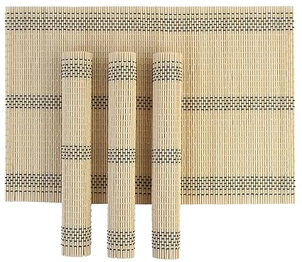 HOKIPO Wooden Dinner Table Kitchen Placemats Set, 4 Piece Set