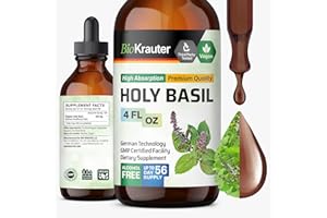BIO KRAUTER Holy Basil Tincture - Tulsi Powder Liquid Extract - Supports Calmness and Relaxation - Ursolic Acid Supplement - Alcohol and Sugar Free Holy Basil Extract - Vegan Drops 4 Fl.Oz.