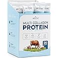 Multi Collagen Protein Powder Packets - Types I, II, III, V & X - Hydrolyzed Grass Fed Bovine, Wild Caught Fish, & Free-Range Chicken & Eggshell Collagen. Non-GMO, Halal, (10g Each, 20 Packets)