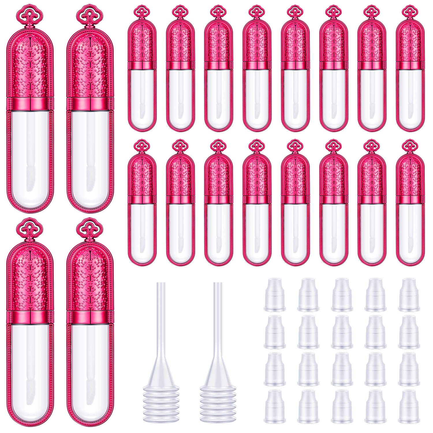 20 Pieces Empty Refillable Plastic Lip Gloss Tube with Refillable Lip Balm Bottle Reusable Sample Bottle Container with 2 Pieces Mini Funnel for Women Girl Lipstick Cosmetic Toiletry, 3 ml (Golden) : Beauty