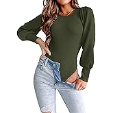 MASCOMODA Long Puff Sleeve Sweaters for Women 2026 Spring Winter Crewneck Knit Ribbed Bodysuit Pullover Tops
