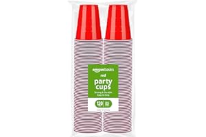 Amazon Basics Disposable Plastic Party Cups, Red, 18oz, 120 Count, Large Pack