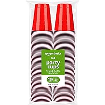 Amazon Basics Disposable Plastic Party Cups, Red, 18oz, 120 Count, Large Pack