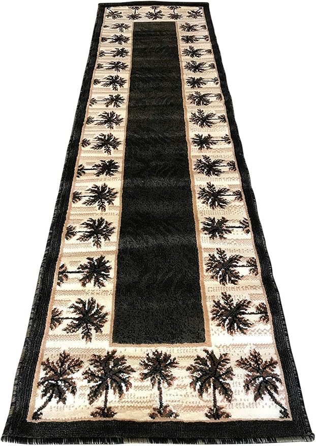 Palm Tree Modern Runner Area Rug Tropical Green & Black