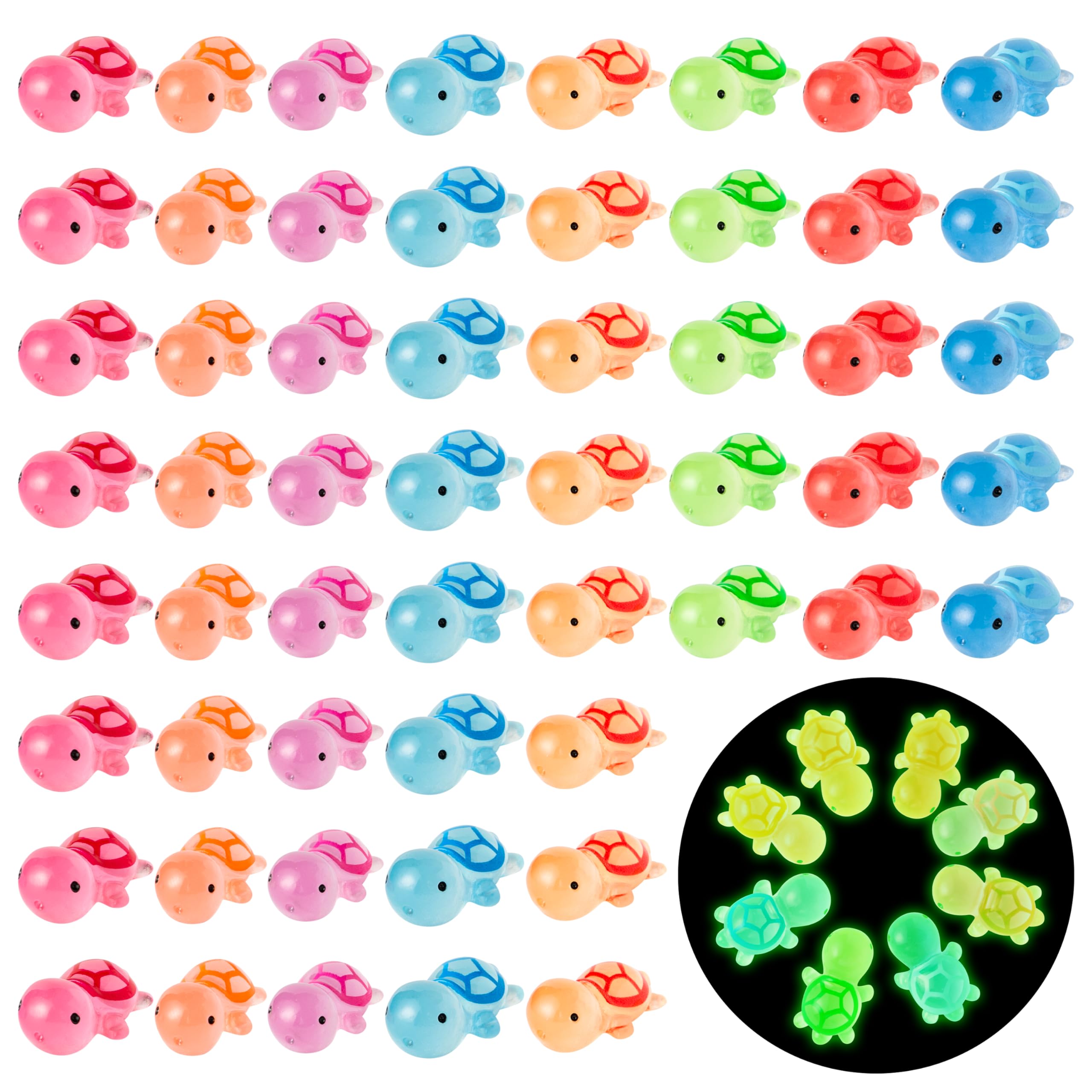 GwaOery Mini Resin Turtles Luminous Tiny Turtles Animal Toy Glow in the Dark for Micro Garden Landscape Ocean Car Aquarium Dollhouse Animals Theme Party Decoration (64pcs 8 Colors)