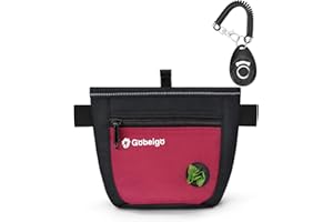 Gobeigo Dog Treat Pouch and Training Clicker, Upgrade Two Magnetic Closure to Prevent Spills, 2 Cup Treat Bag with Poop Bag Dispenser, Metal Clip Waist Belt Fanny Pack for Pet Walking (Black/Red)