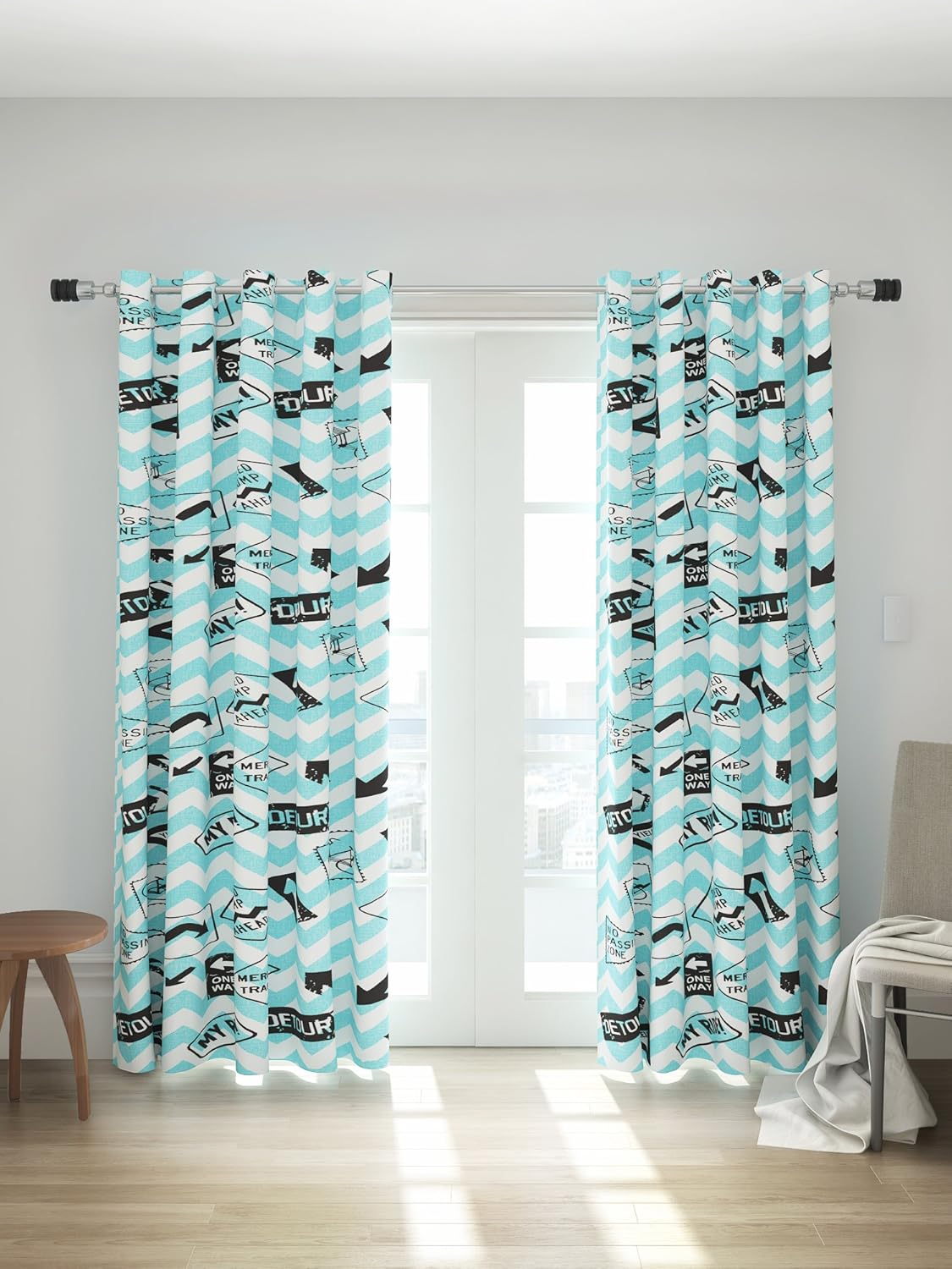 Buy House This Bike Road Signs Cotton 2 Door Curtain Blue Online