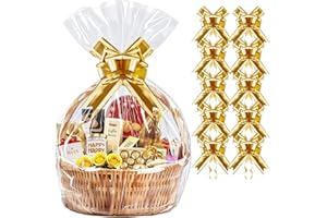 PigPotParty 24"x30" Clear Cellophane Gift Bags - Includes Bows – 10 Pack Large Cellophane Wrap for Gift Baskets, Plastic Gifts Bags for Gift Giving