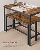 VASAGLE KDT070B01 Dining Table with 2 Benches Vintage Brown Black 3pc Set view 4