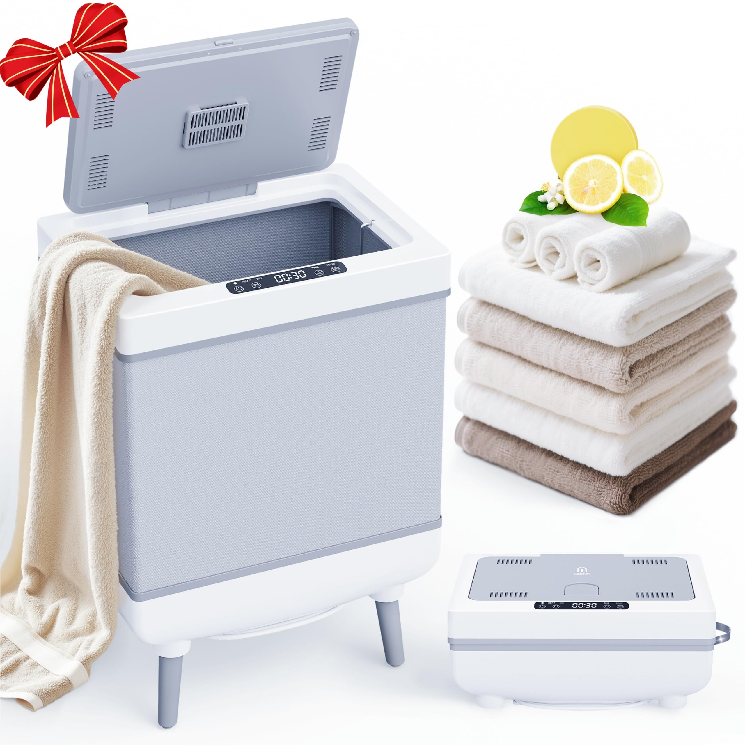 Photo 1 of Labiim [Truly Upgrade Foldable] Luxury Towel Warmer, 35L Extra Large Towel Warmer Bucket Fits 4 Oversized 40"x70"Towels, Fast Heat Portable Blanket Heater for Bathroom Spa PJs &More, Pear White