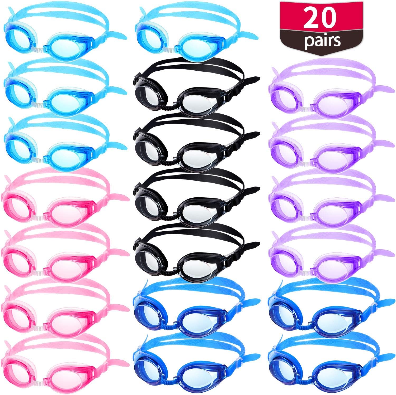 Gejoy 20 Pairs Kids Swimming Goggles No Leaking Swim