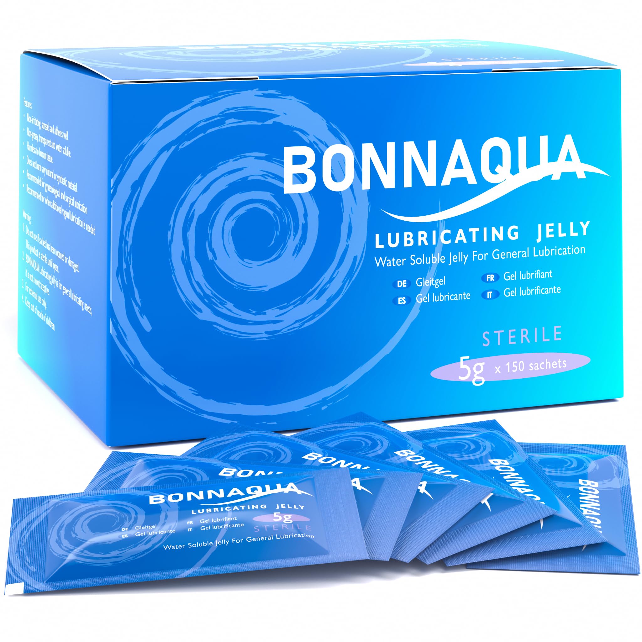 Pack of 150 Sterile Bonnaqua Water Based Lubricant/Lubricating Gel/Jelly 5g Sachets