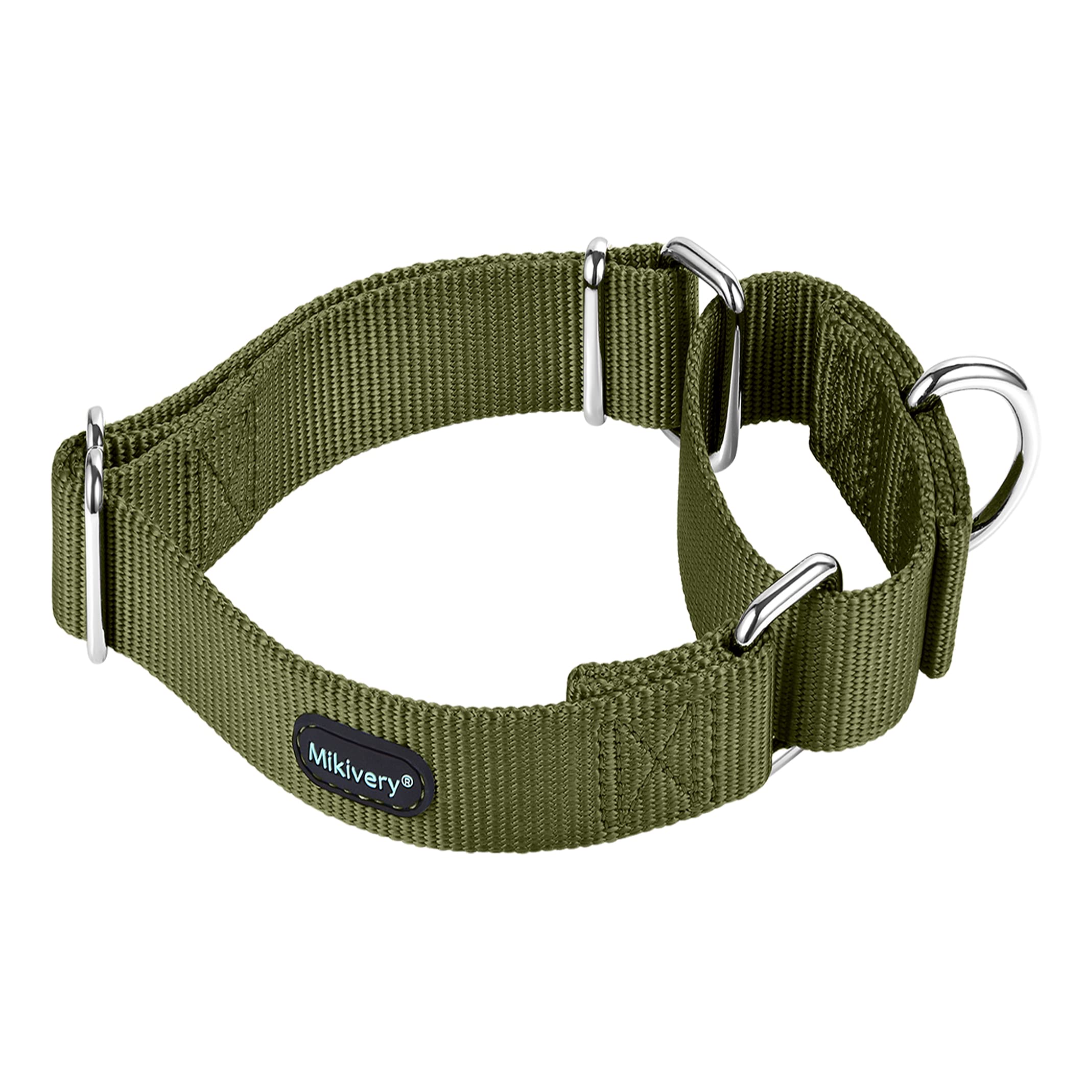 Mikivery Martingale Dog Collars Nylon Adjustable and Safety Choke Training Military Green Comfortable Pet Collar for Medium and Large Dogs