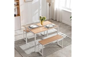 Bonzy Home Dining Table Set for 4, 43" Kitchen Table Set with 2 Benches Space Saving Dining Room Table Set for Apartment Small Space