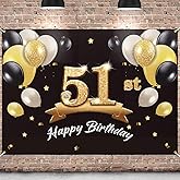 PAKBOOM Happy 51st Birthday Banner Backdrop - 51 Birthday Party Decoration Supplies for Men - Black Gold 4 x 6ft