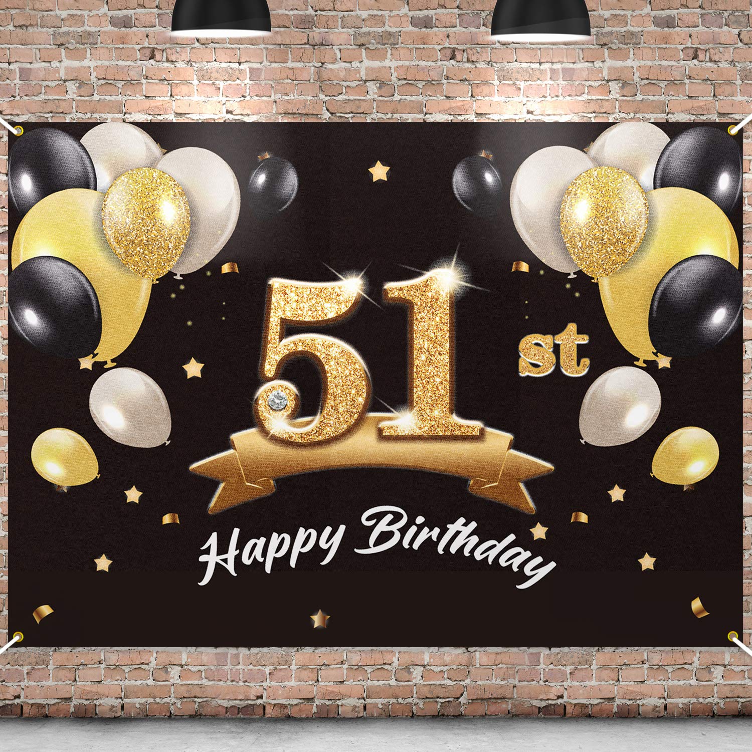 PAKBOOM Happy 51st Birthday Banner Backdrop - 51 Birthday Party Decoration Supplies for Men - Black Gold 4 x 6ft