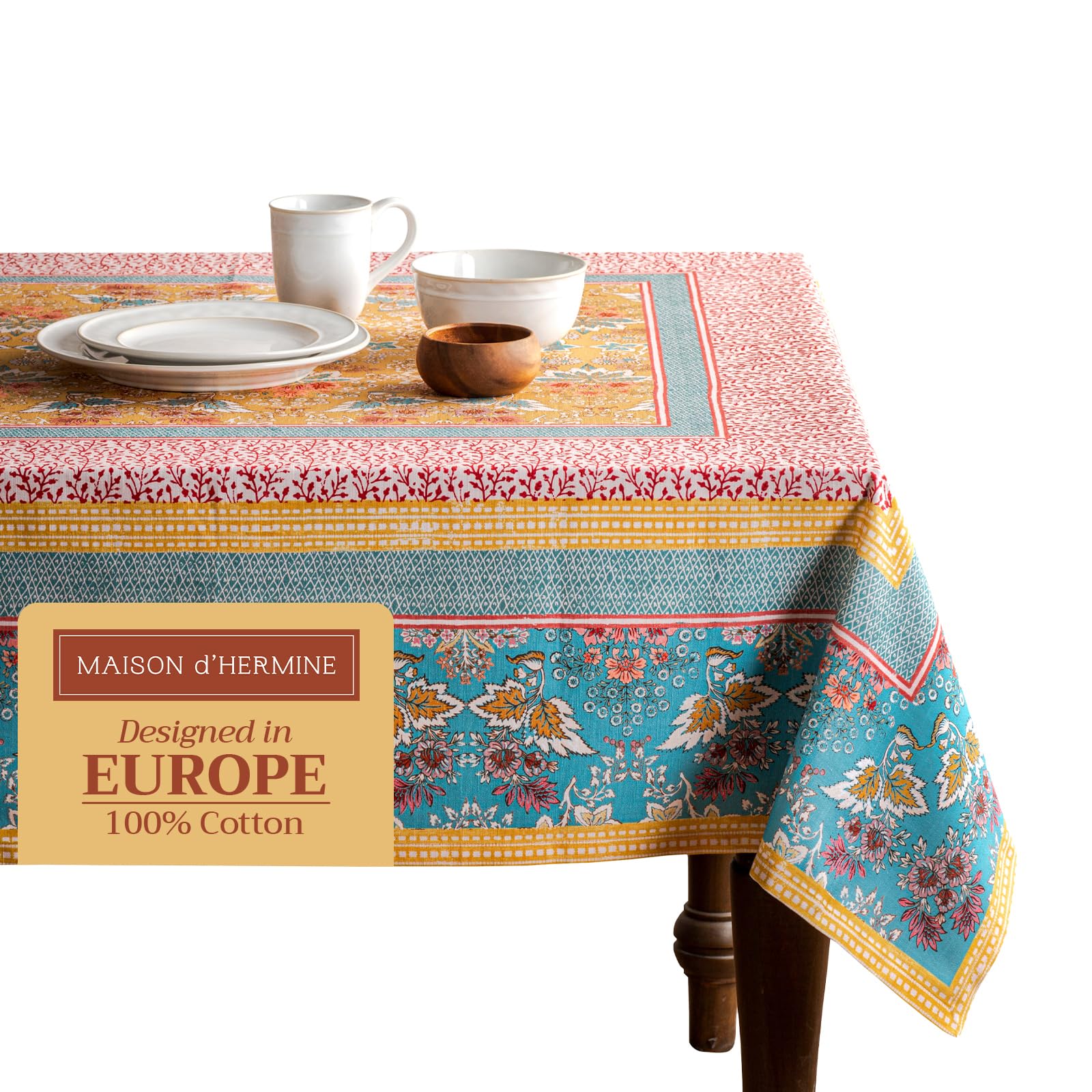 Maison d' Hermine Table Cloth Rectangle Table 100% Cotton 180 cm x 140 cm Tablecloth Reusable Everyday Use for Dining Farmhouse Home Party Festive Gifts for Mothers Day (Marquise)