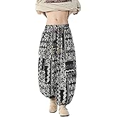 Tripleberly Harem Pants Men Loose Baggy Pants Wide Leg Elastic Drawstring Waist Drop Crotch Hippie Boho Aladdin Trousers