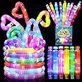 12 Pack Glow Sticks Party Favors for Kids 8-12 4-8, Goodie Bags Stuffers for Kids, Light Up Pop Tubes Glow Party Supplies Bracelets Necklaces, Birthday New Year Valentines Day Decorations Gifts 2025