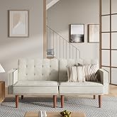 Furnify 71" Velvet Futon Sofa Bed, Versatile Loveseat Couch, Sleeper Sofa with Adjustable Backrest, Mid Century Modern Futon Couch for Small Space, Living Room, Office &amp; Apartment, Velvet Fabric Beige