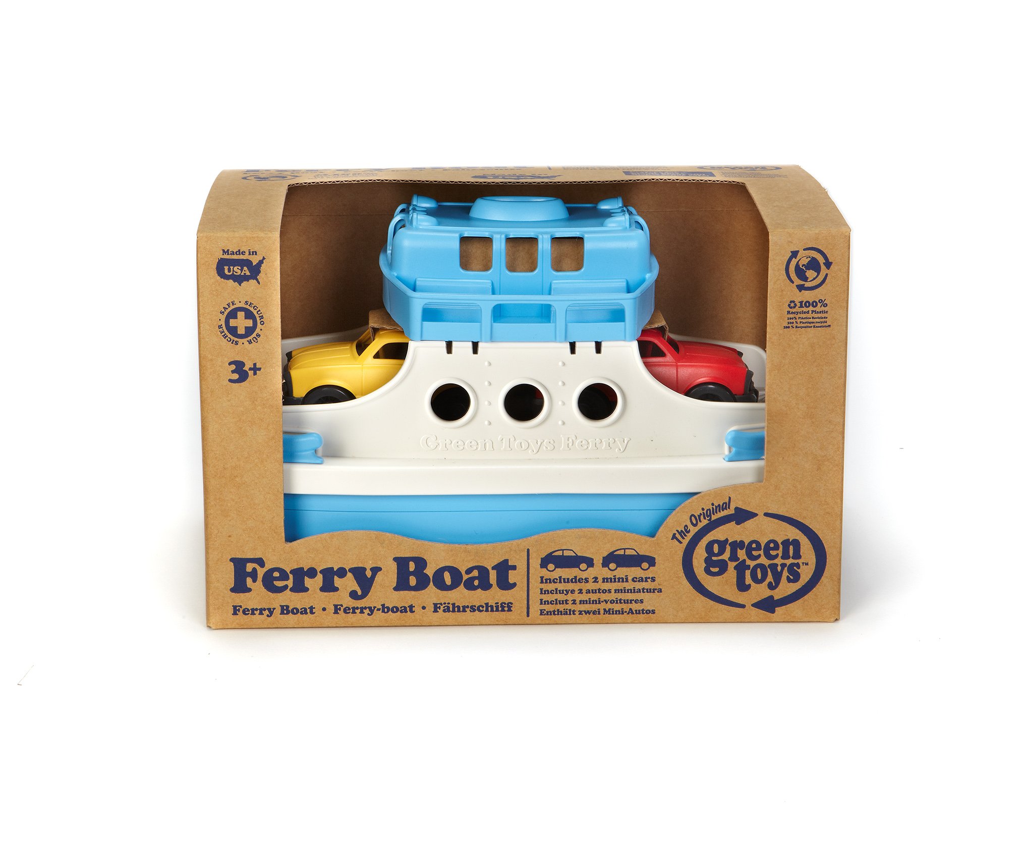 Green Toys Ferry Boat with Mini Cars Bathtub Toy, Blue/White, Standard