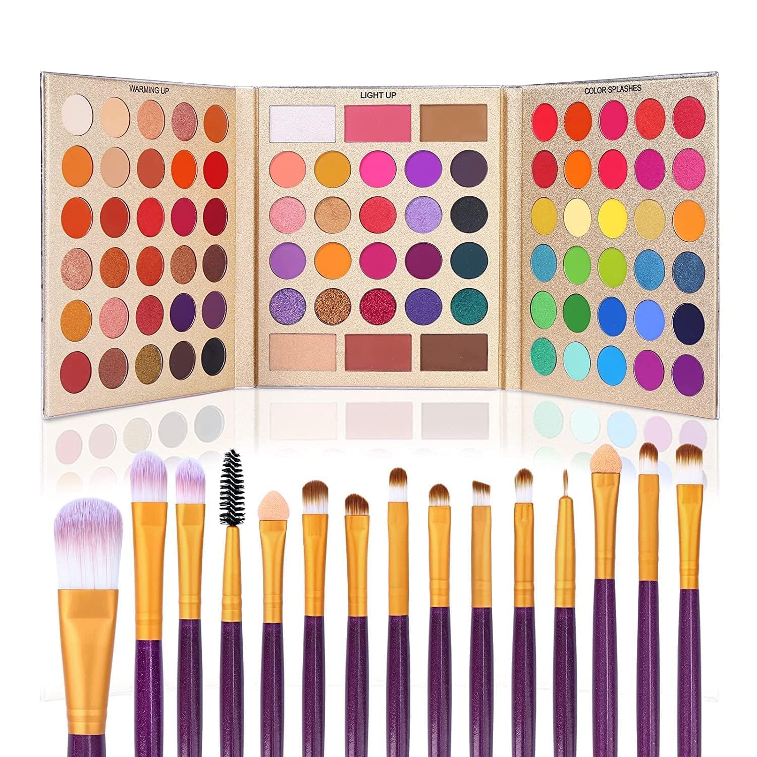 UCANBE Makeup Eyeshadow Palette + 15Pcs Brush Set, Pigmented 86 Colors Make Up Pallet with Brushes, Matte Shimmer Glitter Palettes Valentine's Day Gift, Eye Shadow Highlighter Contour Blush Beauty Kit — image 1
