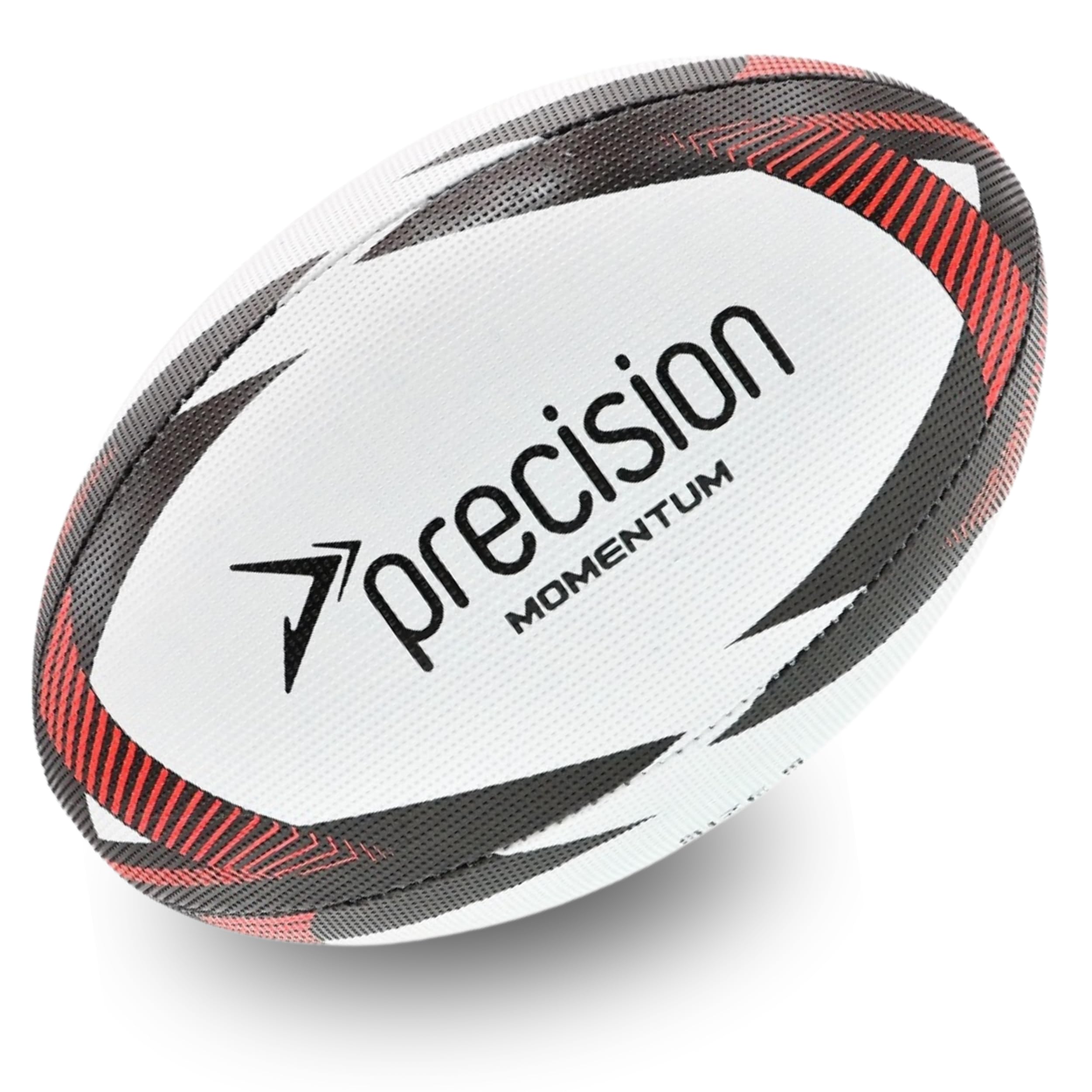 Precision Momentum Rugby Training Ball, Premium Rubber, Hand-Stitched, All-Weather Grip, Extra Strong, Ideal for Clubs and Schools, White|Black|Red, Size 5