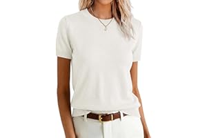 ANRABESS Womens Short Sleeve Sweaters Wool Blend Crew Neck Sweater Shirts Business Casual Work Tops 2025 Summer Outfits