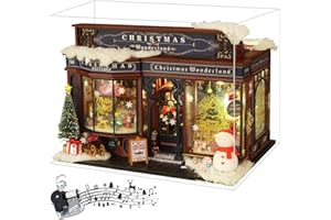 fifijoy Christmas Miniature Dollhouse Kit, DIY Dollhouse Miniature House Kit for Adults, Tiny House Kits Mini Model Building Sets with Music (Christmas Wonderland)