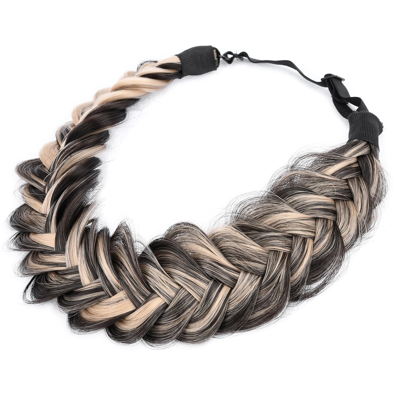 BOBIYA Messy Wide 2 Strand Synthetic Hair Braided Headband Classic Chunky Plaited Hair Headband (Highlighted Deep Brown) — image 1