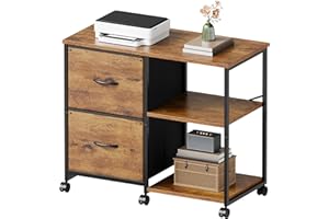 YeTom Fabric Lateral File Cabinet with Wheels, Rolling Printer Stand with Open Storage Shelf for Home Office, Rustic Brown