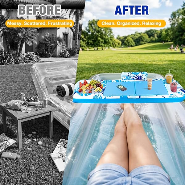 AYEBOOVI EXTRA LARGE INFLATABLE TANNING POOL FLOAT TRAY – 61″ L X 18″ W NON-SLIP SUNBATHING BED TRAY WITH COOLER ICE BAR FOR TANNING LOUNGE RAFT & BLOW UP SUNTAN TUB POOL STUFF PARTY GIFTS