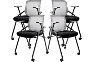 BLANEDUO Conference Room Chairs, Folding Office Desk Chair with Lumbar Support and Sliding Armrest with Casters, Stackable Office Guest Chairs & Reception Chairs(4 Pack)