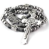 HanlinCC Large and Heavy Stainless Steel Beads Rugged Durable Paracord Rosary Necklace for Men with St.Michael Center Piece and St.Benedict Crucifix