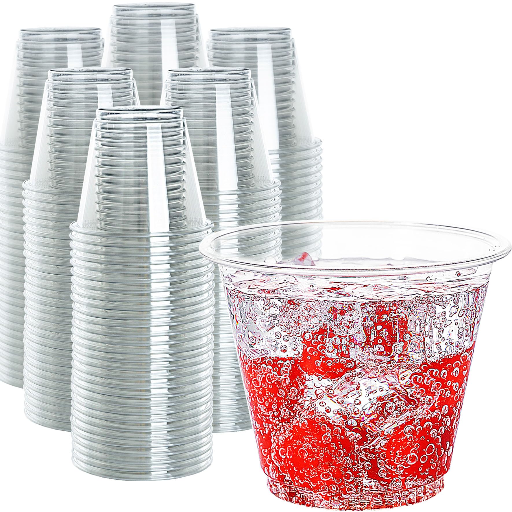 Photo 1 of 300 Count 9 Oz Clear Plastic Cups, PET Plastic Crystal Clear Cups, 9oz Disposable Cups for Party Wedding Event, Cold Drink Cup for Cocktail Champagne Sparkling Wine Whisky Juice Iced Coffee Soda Water