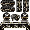 50th Birthday Party Supplies Serves 24 Black and Gold 50 Years Old Party Paper Plates Napkins Cheers to 50 Years Tablecloth Set Tableware Kit for Man Retirement Graduation