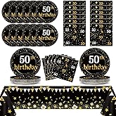 50th Birthday Party Supplies Serves 24 Black and Gold 50 Years Old Party Paper Dessert Plates Napkins Cheers to 50 Years Decorations Tablecloth Set Tableware Kit for Man Retirement Graduation