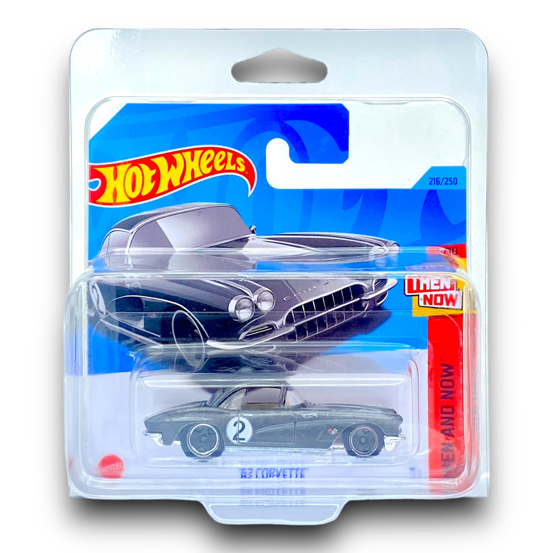 Hot Wheels '62 Corvette (Silver) 5/10 Then and Now - 2023-216/250 (Short Card) - COMES IN A KLAS CAR KEEPER PROTECTIVE COLLECTORS CASE - HKJ42